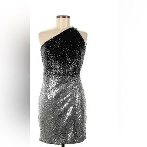 NWOT Lulus Sz M. One-shoulder black and silver sequin dress.